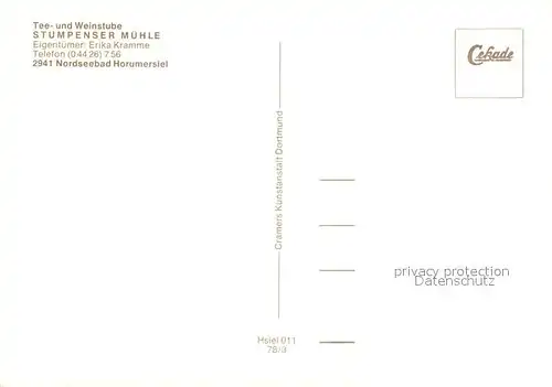 AK / Ansichtskarte Horumersiel Tee und Weinstube Stumpenser Muehle Nordseebad Horumersiel
