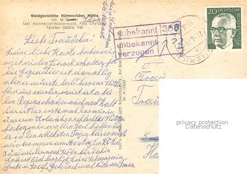 AK / Ansichtskarte Huemmerich_Westerwald Panorama Fockenbachtal Schwimmbad Waldgaststaette Huemmericher Muehle Huemmerich_Westerwald