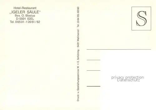 AK / Ansichtskarte Igel_Trier Hotel Restaurant Igeler Saeule Bar Restaurant Festsaal Kegelbahn Igel_Trier