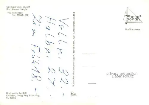 AK / Ansichtskarte Illmensee Gasthaus Seehof Fliegeraufnahme Illmensee