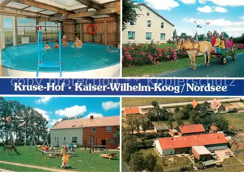 AK / Ansichtskarte Kaiser Wilhelm Koog Kruse Hof Ferienwohnungen Hallenbad Kinderspielplatz Ponywagen Fliegeraufnahme Kaiser Wilhelm Koog