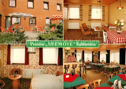 AK / Ansichtskarte Kalifornien_Ostseebad Pension Seemoeve Gastraum Terrasse Kalifornien_Ostseebad