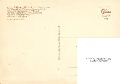 AK / Ansichtskarte Kappel_Niedereschach Muehlenklause Bauernstueble Kappel Niedereschach