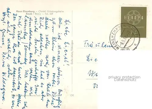 AK / Ansichtskarte Kaub Haus Elsenburg Erholungsheim Panorama Rheintal Burg Kaub