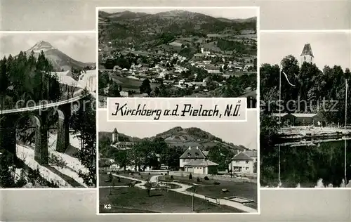 AK / Ansichtskarte Kirchberg_Pielach Landschaftspanorama Bruecke Park Blick ueber die Pielach zur Kirche Kirchberg_Pielach