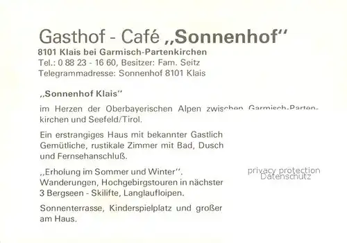 AK / Ansichtskarte Klais Alpengasthof Sonnenhof Terrasse Klais