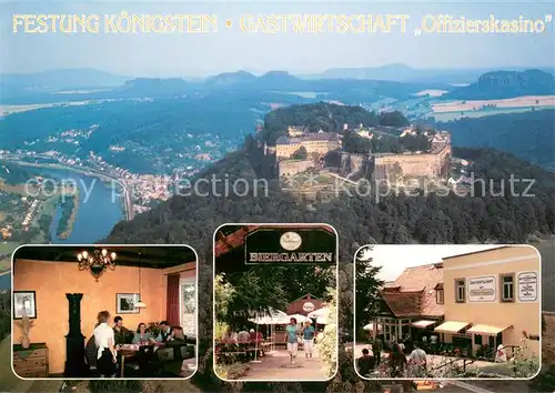 AK / Ansichtskarte Koenigstein_Saechsische_Schweiz Festung Koenigstein Fliegeraufnahme Gastwirtschaft Offizierskasino Biergarten Koenigstein_Saechsische