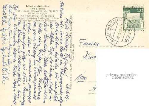 AK / Ansichtskarte Koenigstein_Taunus Fuchstanz Gaststaette Gaststube Freiterrasse Koenigstein_Taunus