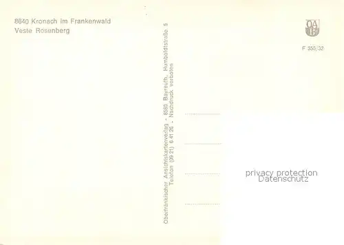 AK / Ansichtskarte Kronach_Oberfranken Veste Rosenberg Fliegeraufnahme Kronach Oberfranken