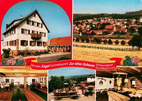 AK / Ansichtskarte Krumbach_Limbach Pension Engel Grillrestaurant Zur alten Scheune Kegelbahn Terrasse Gastraum Krumbach Limbach