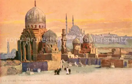 AK / Ansichtskarte Le_Caire_Aegypten Tombeaux des Mameluks Peinture Kuenstlerkarte Le_Caire_Aegypten