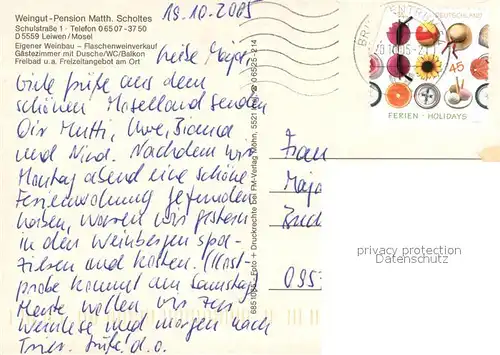 AK / Ansichtskarte Leiwen_Mosel Weingut Pension Scholtes Weinkeller Landschaftspanorama Weinberge Leiwen Mosel