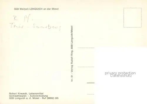 AK / Ansichtskarte Longuich Moselpartie Longuich