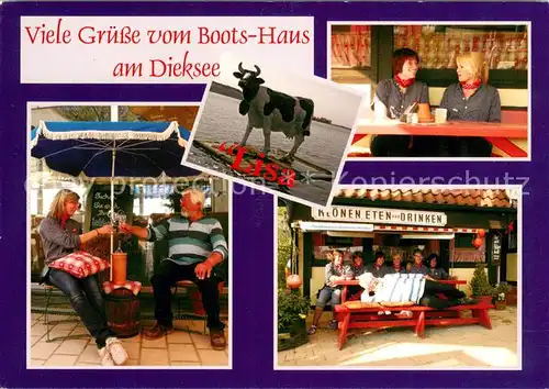 AK / Ansichtskarte Malente Gremsmuehlen Bootshaus am Dieksee Kuh Lisa Malente Gremsmuehlen