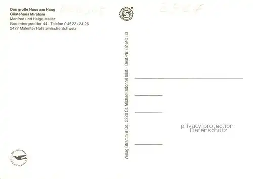 AK / Ansichtskarte Malente Gremsmuehlen Grosses Haus am Hang Gaestehaus Miralom Naturpark Holsteinische Schweiz Malente Gremsmuehlen