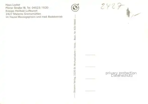 AK / Ansichtskarte Malente Gremsmuehlen Kur Pension Haus Locker Malente Gremsmuehlen