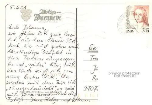 AK / Ansichtskarte Malosco Albergo Buraneve Alpen Malosco