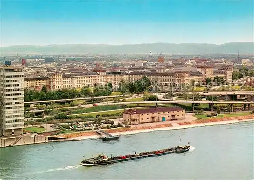 AK / Ansichtskarte Mannheim_Rhein Fliegeraufnahme mit Rheinfrachter 