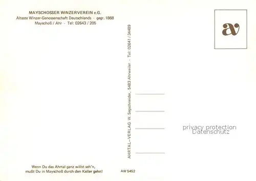 AK / Ansichtskarte Mayschoss Mayschosser Winzerverein Panorama Gastraeume Weinkeller Mayschoss
