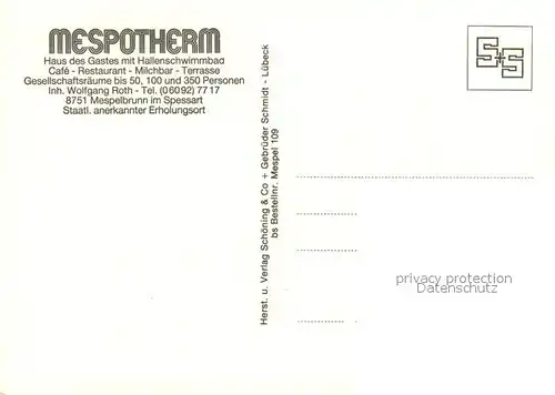 AK / Ansichtskarte Mespelbrunn Mespotherm Haus des Gastes Restaurant Festsaal Mespelbrunn