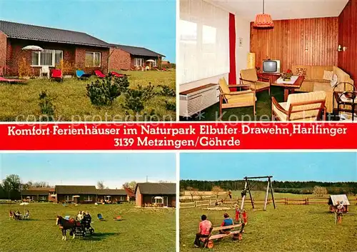 AK / Ansichtskarte Metzingen_Niedersachsen Gast und Pensionshaus Harlfinger Zimmer Pferdekutsche Spielplatz Metzingen Niedersachsen
