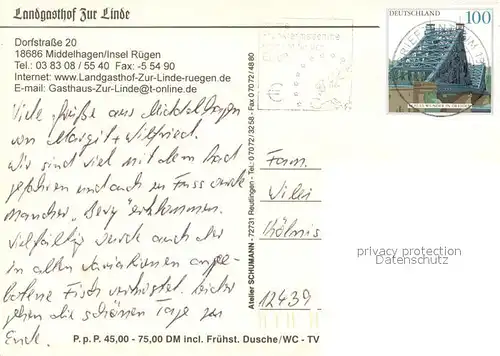 AK / Ansichtskarte Middelhagen_Ruegen Landgasthof Zur Linde Gastraeume Zimmer Hausbrauerei Middelhagen Ruegen