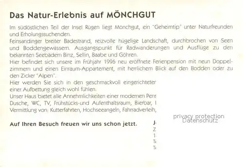 AK / Ansichtskarte Moenchgut_Ruegen Pension Am Hafen Fliegeraufnahme Moenchgut Ruegen