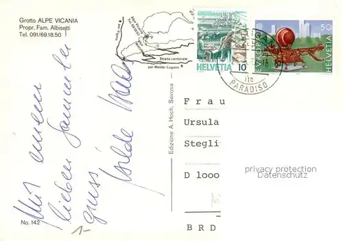 AK / Ansichtskarte Morcote_TI Grotto Alpe Vicania Terrasse Viehweide Morcote_TI