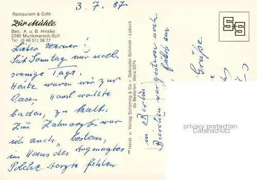 AK / Ansichtskarte Munkmarsch Restaurant Cafe Zur Muehle Gastraum Munkmarsch