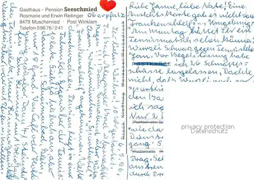 AK / Ansichtskarte Muschenried_Oberpfalz Gasthof Pension Seeschmied Muschenried Oberpfalz