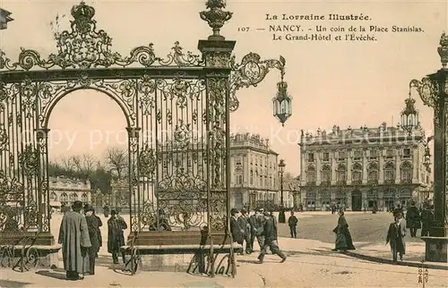 AK / Ansichtskarte Nancy_Lothringen Un coin de la Place Stanislas Le Grand Hotel et l Eveche Nancy Lothringen