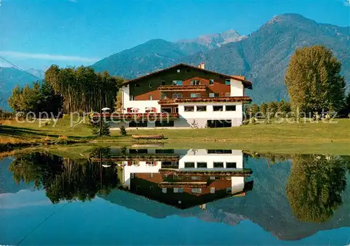 AK / Ansichtskarte Natz_Brixen_Suedtirol Pension Cafe Seehof Ansicht vom See aus Wasserspiegelung Alpen Natz_Brixen_Suedtirol