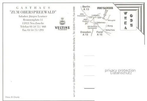 AK / Ansichtskarte Neu_Zauche Gasthaus Zum Oberspreewald Bar Zimmer Kegelbahn Terrasse Neu_Zauche