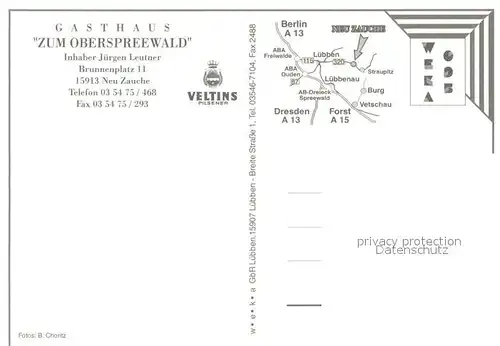 AK / Ansichtskarte Neu_Zauche Gasthaus Zum Oberspreewald Bar Zimmer Terrasse Kegelbahn Neu_Zauche