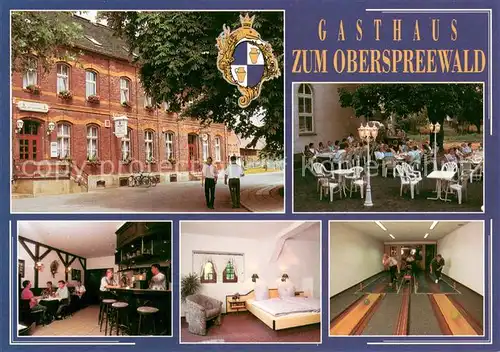 AK / Ansichtskarte Neu_Zauche Gasthaus Zum Oberspreewald Bar Zimmer Terrasse Kegelbahn Neu_Zauche