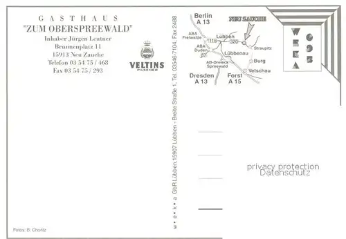 AK / Ansichtskarte Neu_Zauche Gasthaus Zum Oberspreewald Bar Zimmer Terrasse Kegelbahn Neu_Zauche