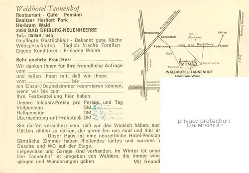 AK / Ansichtskarte Neuenheerse Waldhotel Tannenhof Hotel Pension Fruehstueckszimmer Gaststube Cafe Restaurant Neuenheerse