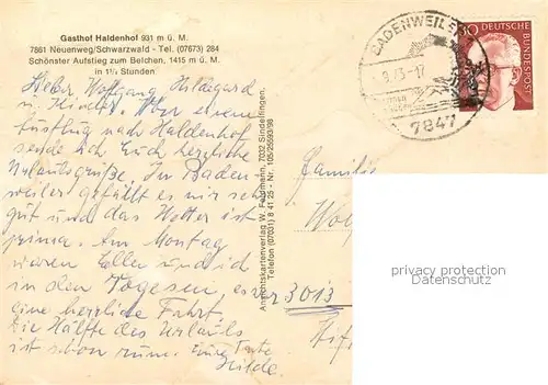 AK / Ansichtskarte Neuenweg Strohmeyers Gedaechtniskapelle Haldenhof Nonnenmattweiher Belchen Gastraum Neuenweg