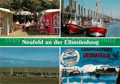 AK / Ansichtskarte Neufeld_Dithmarschen Campingplatz Zur Elbmuendung Gasthaus Zur Boerse Fischereihafen Fischkutter Neufeld Dithmarschen