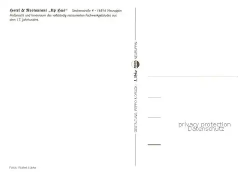 AK / Ansichtskarte Neuruppin Hotel Restaurant Up Hus aeltestes Fachwerkhaus der Stadt 17. Jhdt. Neuruppin