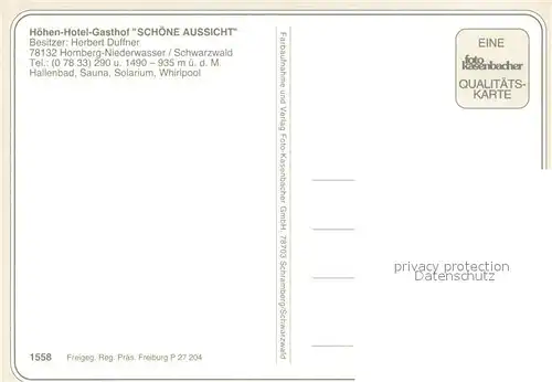 AK / Ansichtskarte Niederwasser Hoehen Hotel Gasthof Schoene Aussicht Panorama Speisesaal Hallenbad Niederwasser