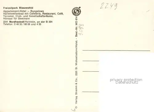 AK / Ansichtskarte Nordhastedt Freizeitpark Riesewohld Gastraeume Hallenwellenbad Bungalow Nordhastedt