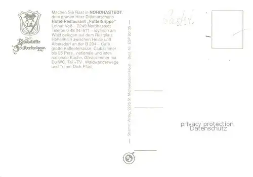 AK / Ansichtskarte Nordhastedt Hotel Restaurant Futterkrippe Gastraeume Gartenterrasse Nordhastedt