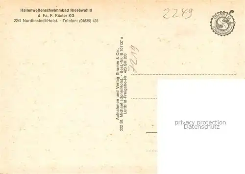 AK / Ansichtskarte Nordhastedt Hallenwellenschwimmbad Riesewohld Fliegeraufnahme Nordhastedt