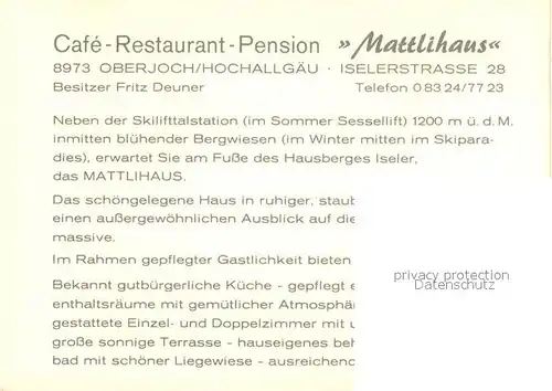 AK / Ansichtskarte Oberjoch Cafe Restaurant Mattlihaus Oberjoch