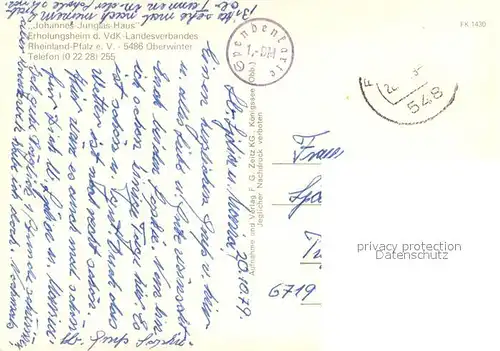 AK / Ansichtskarte Oberwinter_Rhein Johannes Junglas Haus Erholungsheim Spenden Stempel Oberwinter Rhein