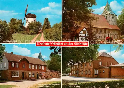 AK / Ansichtskarte Ohrdorf Alte Windmuehle St Laurentius Kirche Einkaufszentrum mit Post Gasthaus Otto Kraemer Ohrdorf