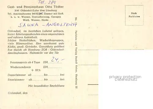AK / Ansichtskarte Oldendorf_Luhe Gast und Pensionshaus Otto Toedter Heidelandschaft Park Fluss Oldendorf Luhe