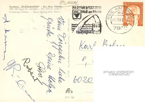 AK / Ansichtskarte oetlingen_Weil_Rhein Panorama Markgraeflerland Gasthaus Dreilaenderblick Restaurant oetlingen_Weil_Rhein