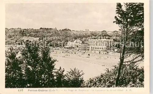 AK / Ansichtskarte Perros Guirec La Plage de Trestraou le Casino et le Grand Hotel Perros Guirec